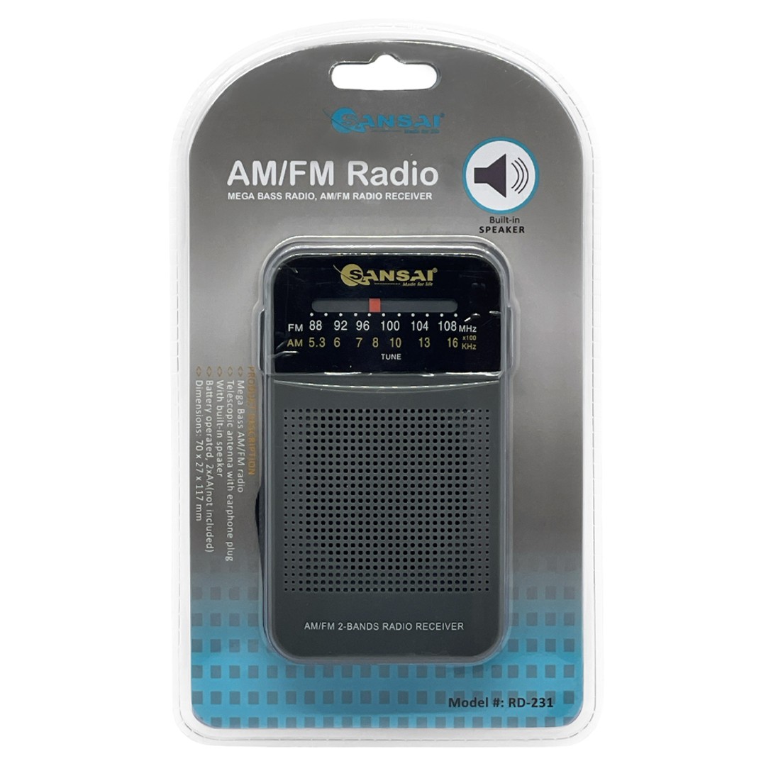 Sansai AM/FM Mega Bass 2-Band Portable Speaker Radio Receiver Dark Grey 11.7cm