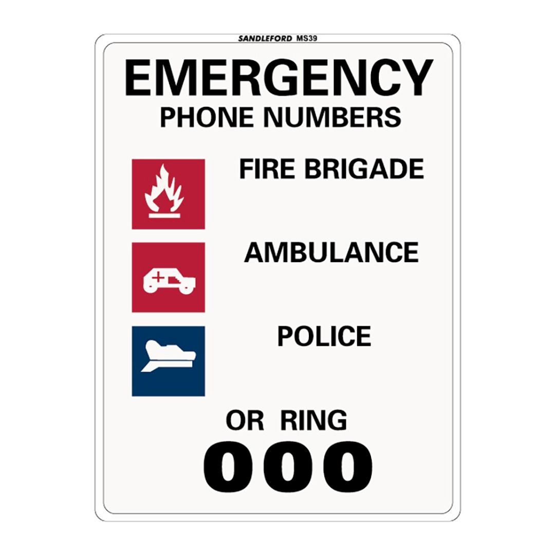 Emergency Phone Numbers 225x300mm Safety Sign Polypropylene Wall/Door Mountable