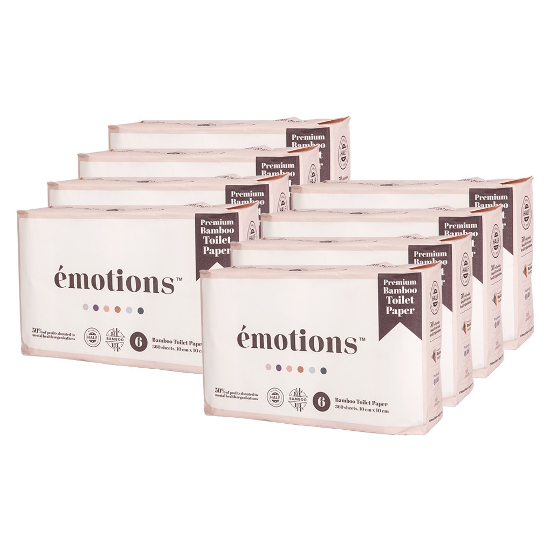 8x 6pc Emotions Premium 100% Bamboo Toilet Paper/Rolls 4ply 360 Sheets White