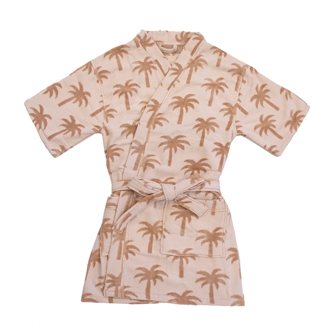 Bambury Palm Summer Cotton Short Sleeve Bath Robe Adult One Size w/Pocket Sunset