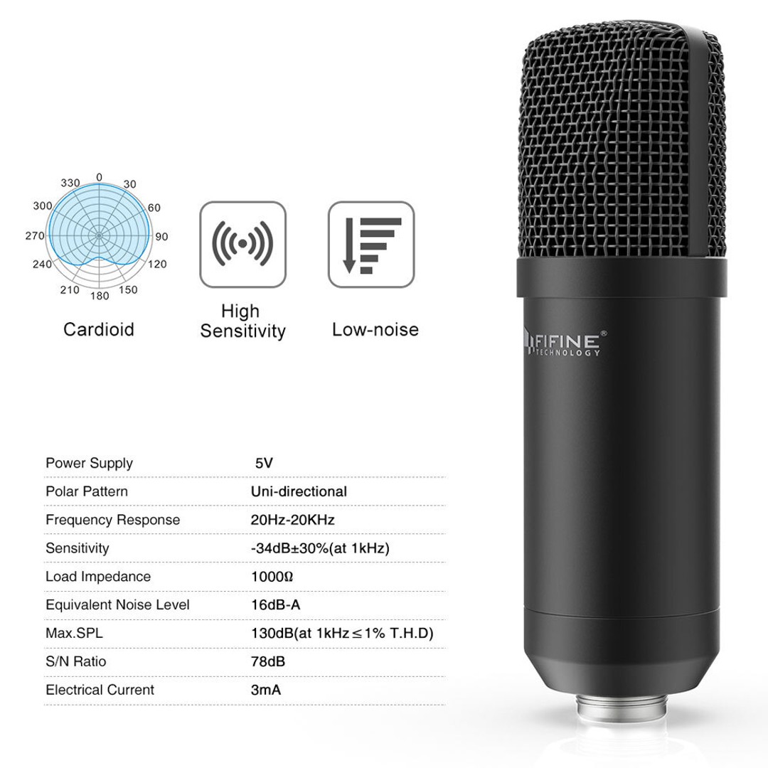 Fifine T730 USB Condenser Microphone Broadcast/Podcast w/Filter/Desk Stand, , hi-res