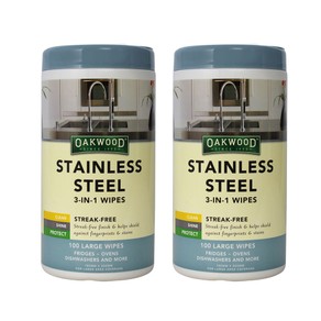 2x 100pc Oakwood Large Stainless Steel Wipes 3 in 1 Protect Fridges/Dishwasher