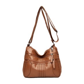 Womens Crossbody Bag Soft PU Leather Shoulder Bag Multi Pocket Handbag Satchel - Brown