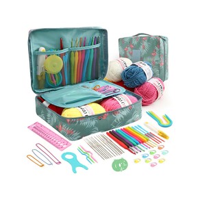 58Pcs/Set Crochet Kit with Storage Bag Yarn and Knitting Accessories Set Crochet Hook Set for Beginners-Flamingo
