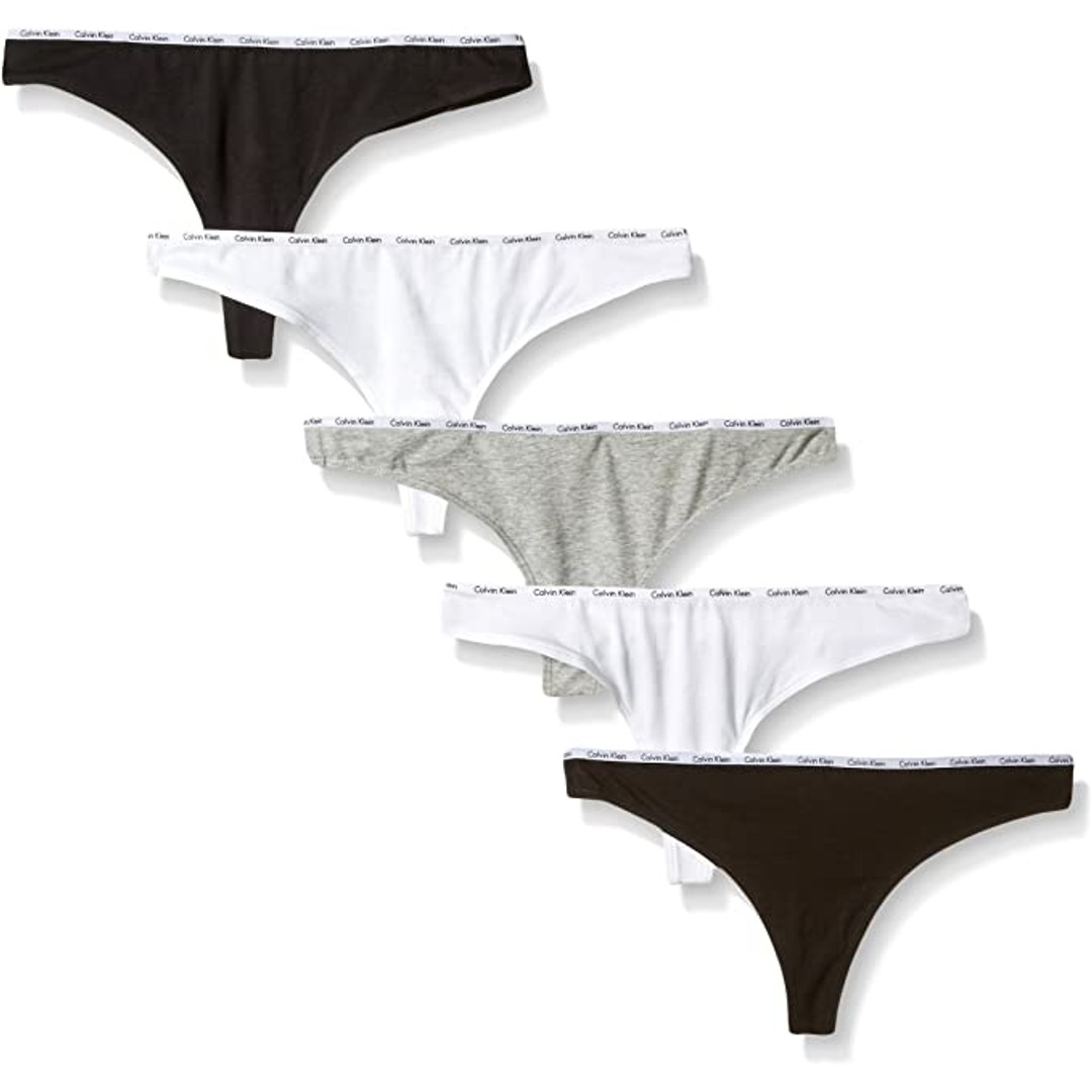 Calvin Klein Women's Signature Cotton 5 Pack Thong Underwear - Black/White/Grey