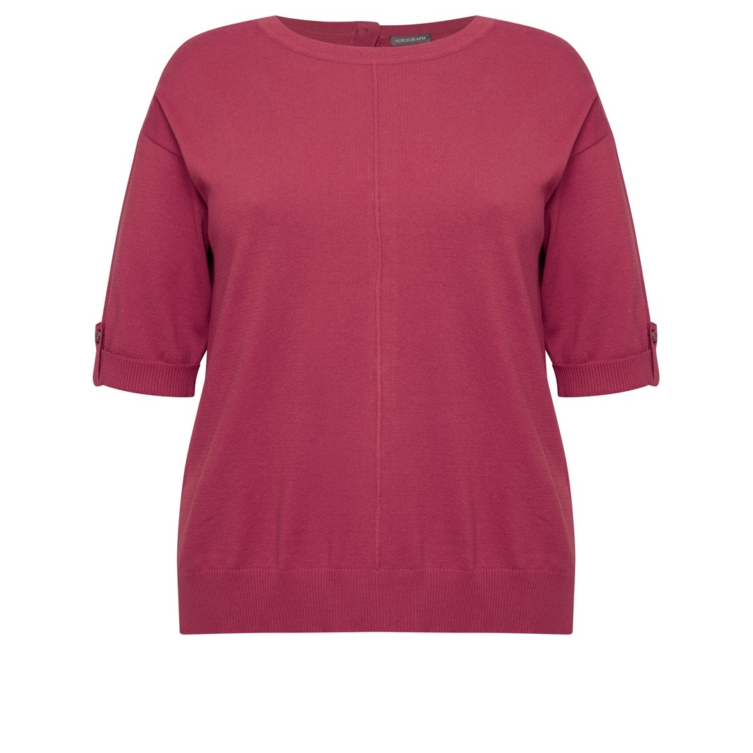 Womens Autograph Knitwear 3/4 Sleeve Button Back Jumper - Plus Size, Purple, hi-res