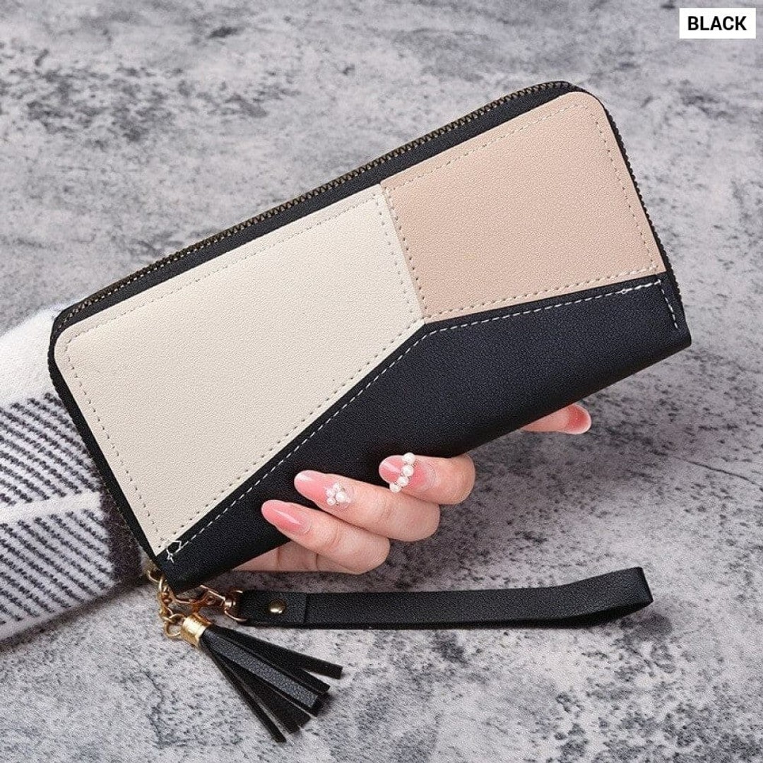 Fashion Zipper Wallet Ladies Long Wallet Tote Bag Coin Card Holder PU Leather Wallet Wallet, Black, hi-res
