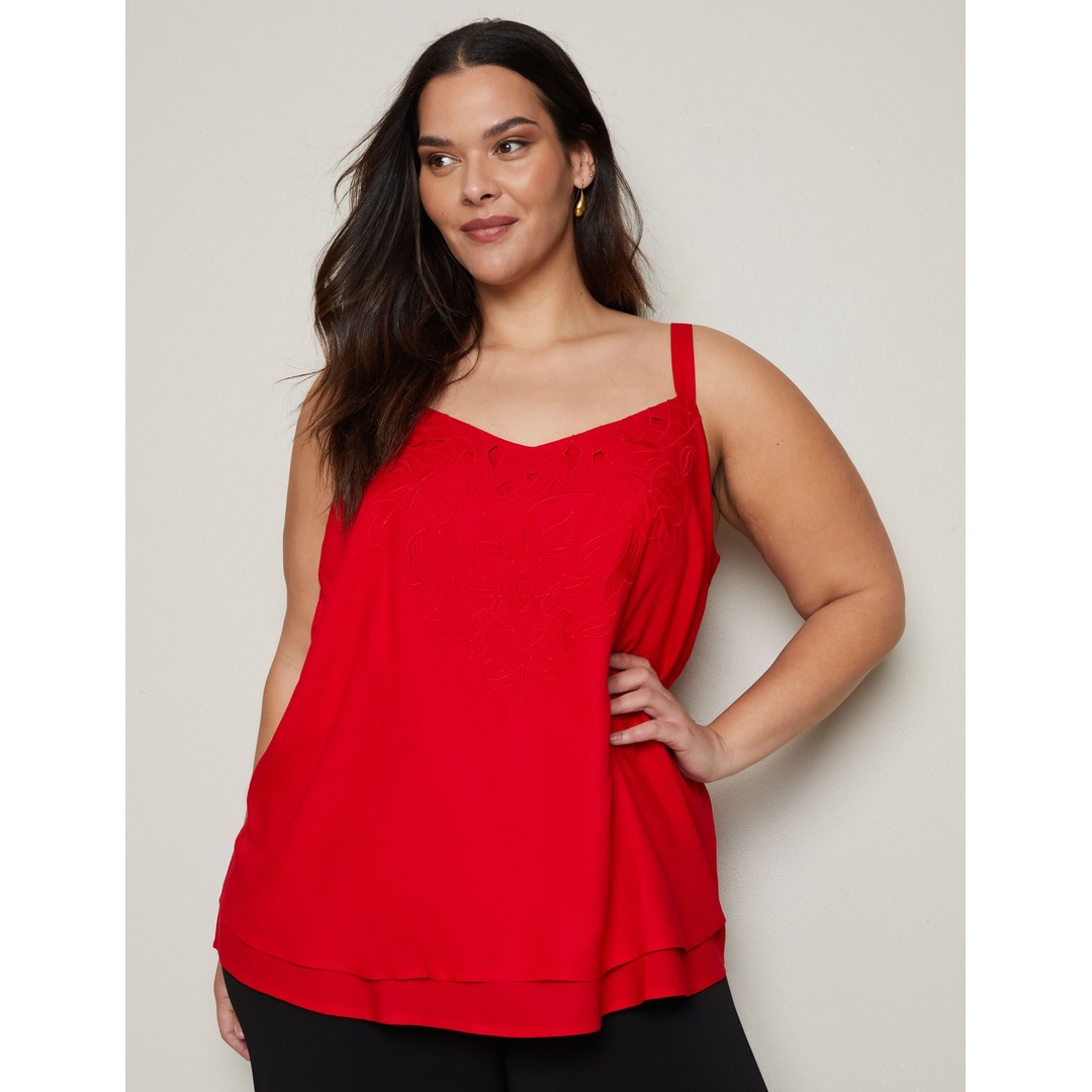 Womens Autograph Strappy Embroidered Cami Woven Top - Plus Size