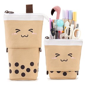 Standing Pencil Case Telescopic Pen Bag Pen Holder Stationery Case Makeup Brush Pouch Coffee