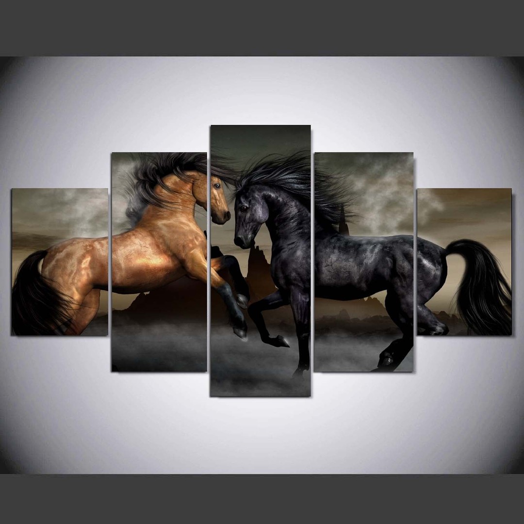 Framed 5 Panels - Horse - Canvas Print Wall Art | The Warehouse