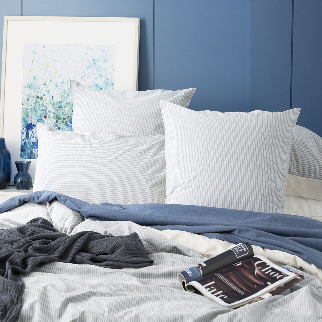 Renee Taylor Portifino 65cm Euro Pillowcase Yarn Dyed Vintage Washed Cotton Blue