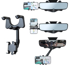 360 Degree Rotatable and Retractable Car Phone Holder Rearview Mirror Multifunctional