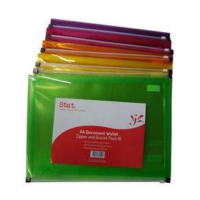 Stat Document Wallet with Zip Gusset Assorted A4 (10pk)