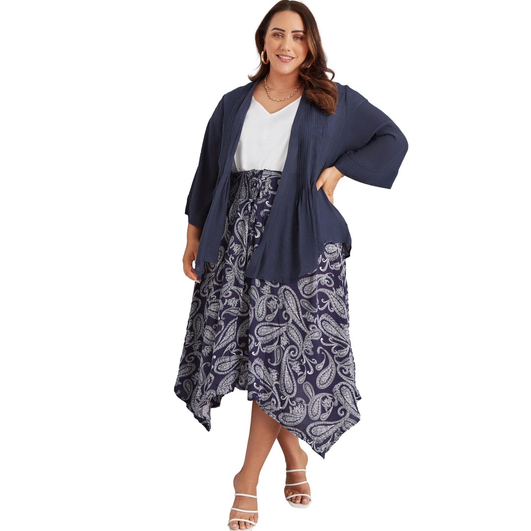 Womens Beme Pleated 3/4 Sleeve Cover Up - Plus Size, Blue, hi-res