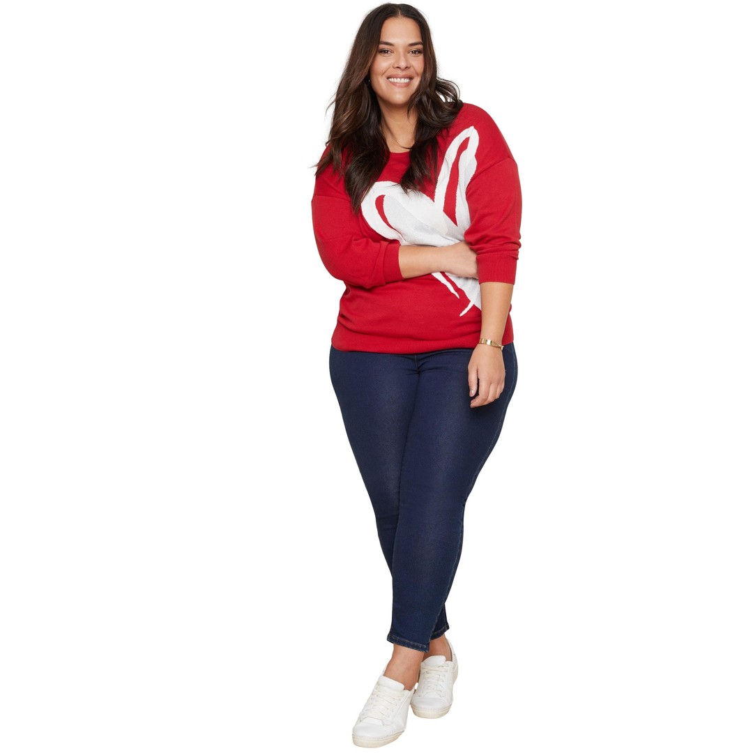 Womens Autograph Long Sleeve Novelty Placement Jumper - Plus Size, Red, hi-res