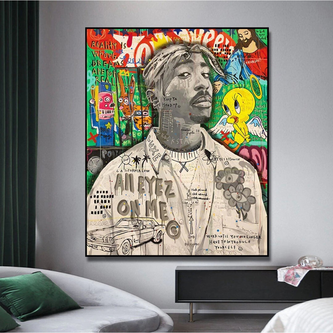 Framed 1 Panel - Pop Art - Tupac - Canvas Print Wall Art