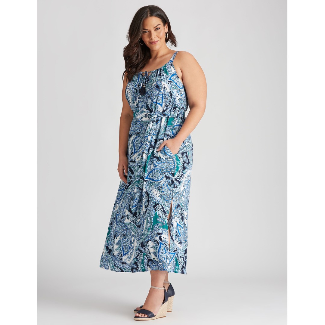AUTOGRAPH - Plus Size - Womens Maxi Dress - Blue - Summer Casual Beach Fashion - Dk Teal Paisley - Sleeveless - Paisley - Relaxed Fit Women's Clothing