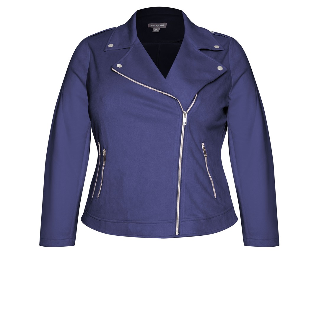 Womens Autograph Long Sleeve Suedette Biker Jacket - Plus Size, Black, hi-res