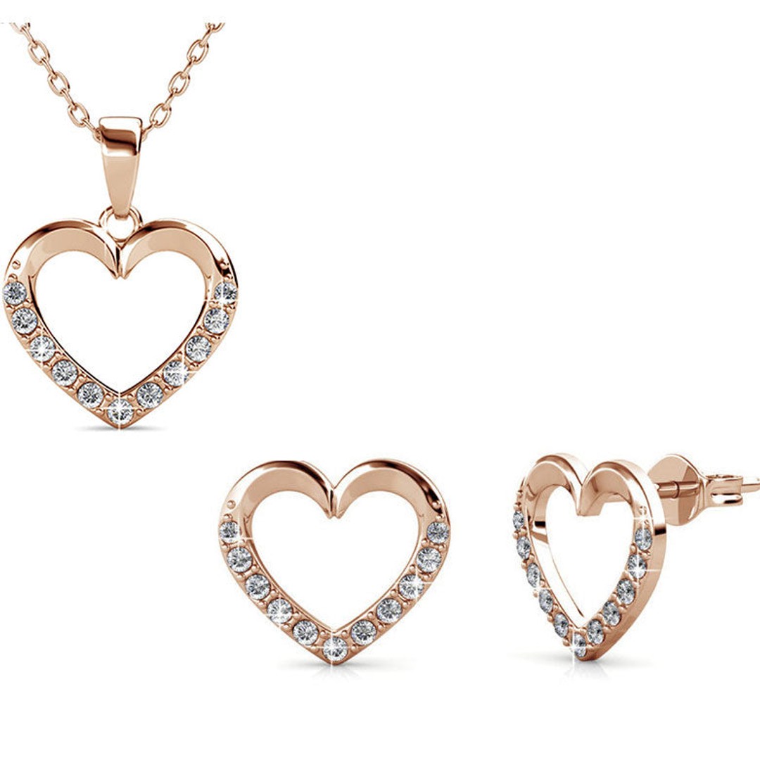 Rose-Gold Heart Premium Crystal Jewellery Set "Sylvia"