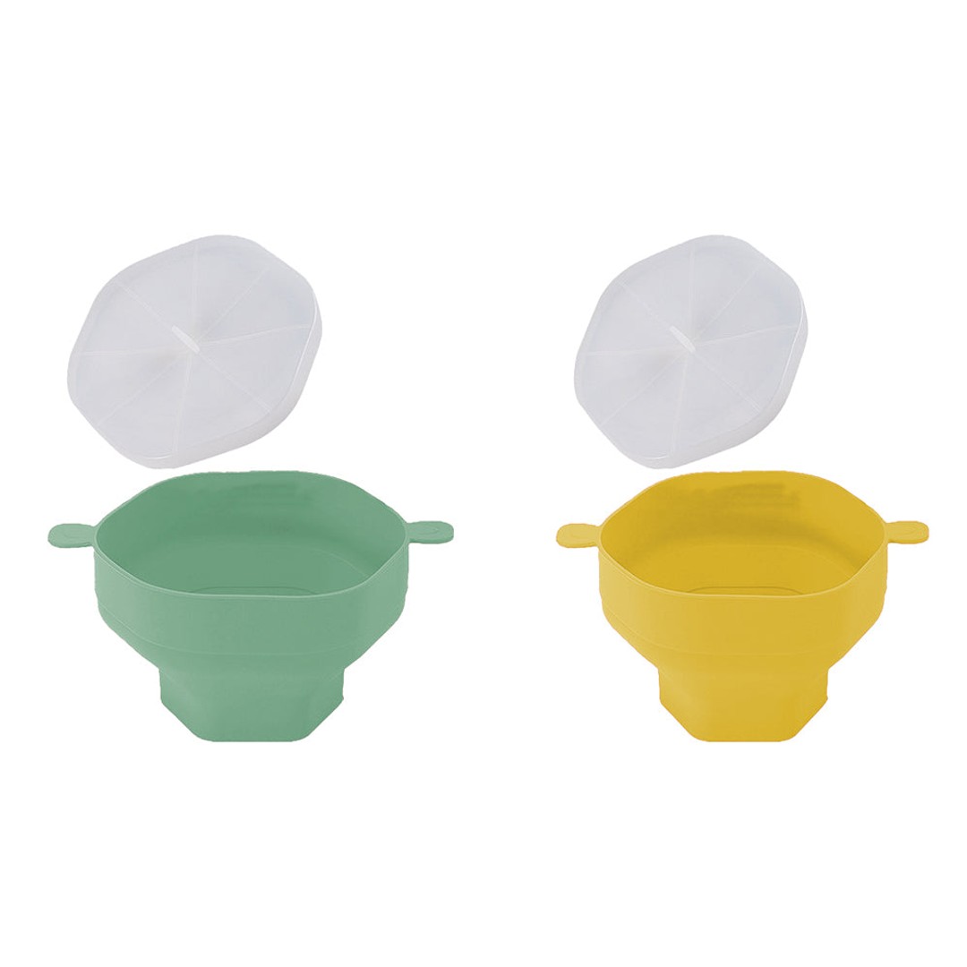 2Pcs Microwave Popcorn Popper Silicone Popcorn Bowl With Lid-Green+Yellow