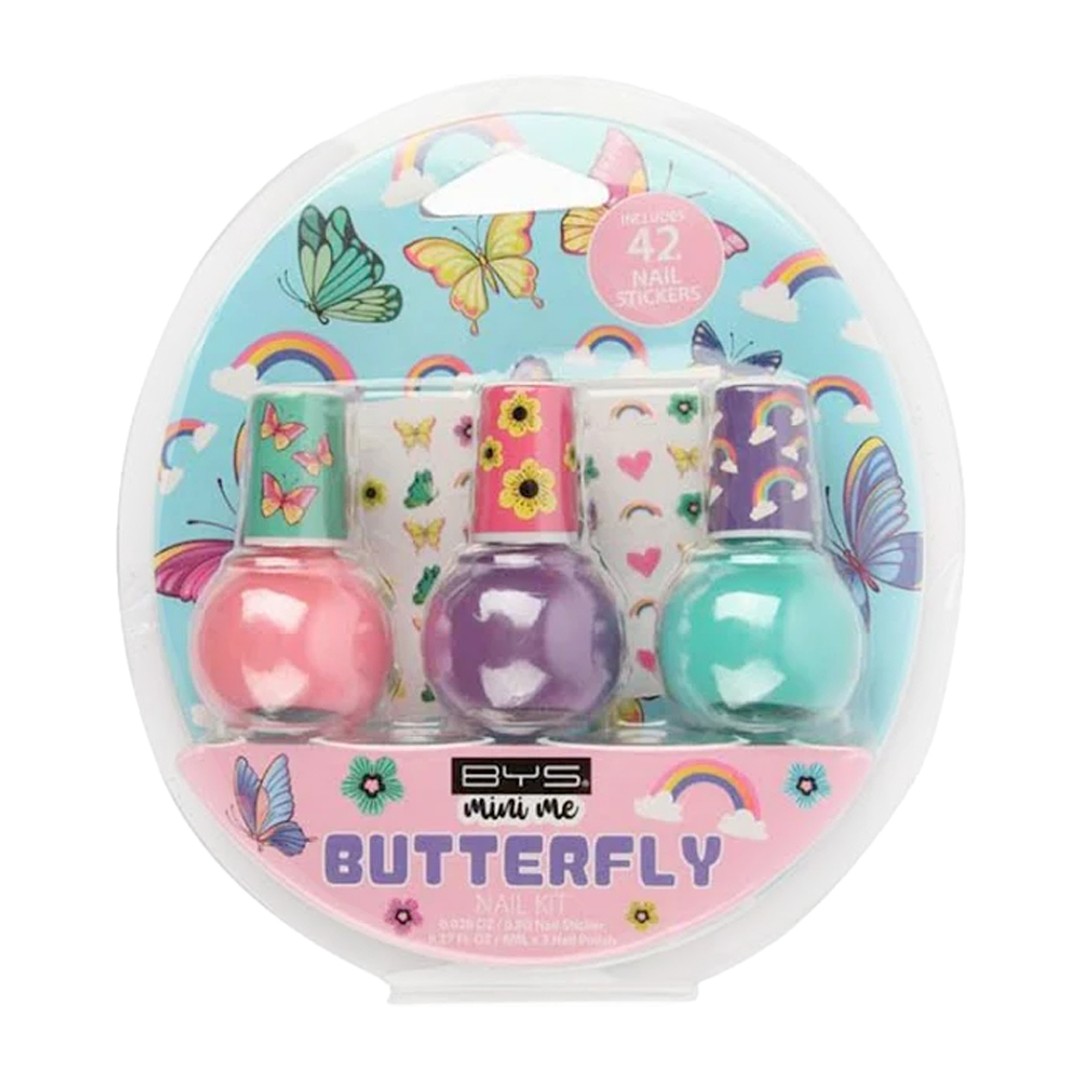 6pc BYS Mini Me Kids Nail Polish Colour Enamel & Sticker Kit/Set Butterfly 3y+, , hi-res