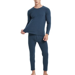 Men Thermal Underwear Shirt Leggings Winter Warm Top Bottom Set Blue