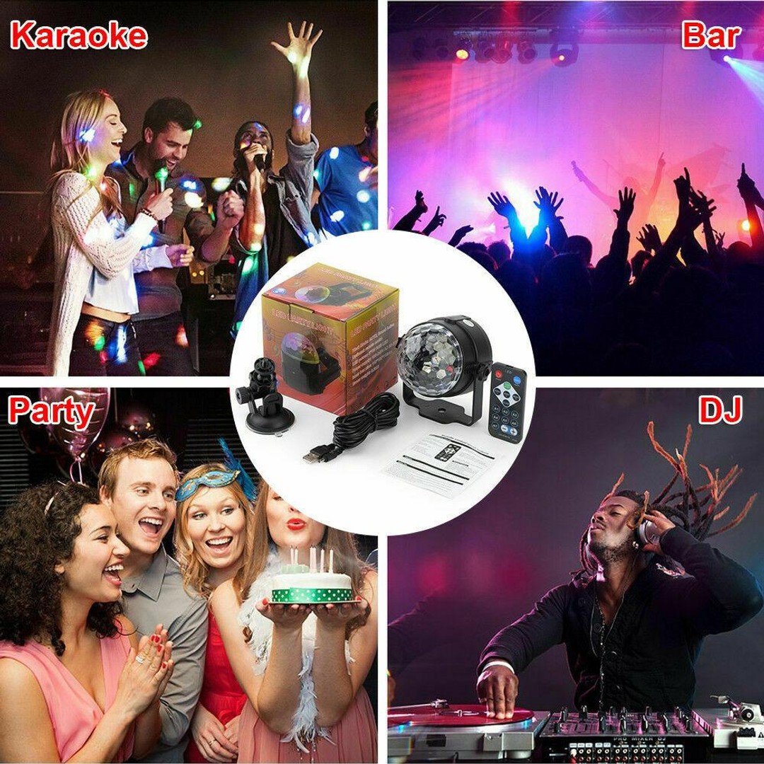 RGB LED Disco Ball DJ Party Light Effect Strobe Remote USB Auto Sound Activated, , hi-res