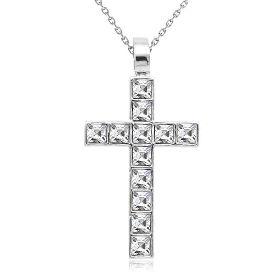 18K White Gold Premium Crystal Cross Necklace "Ruth"