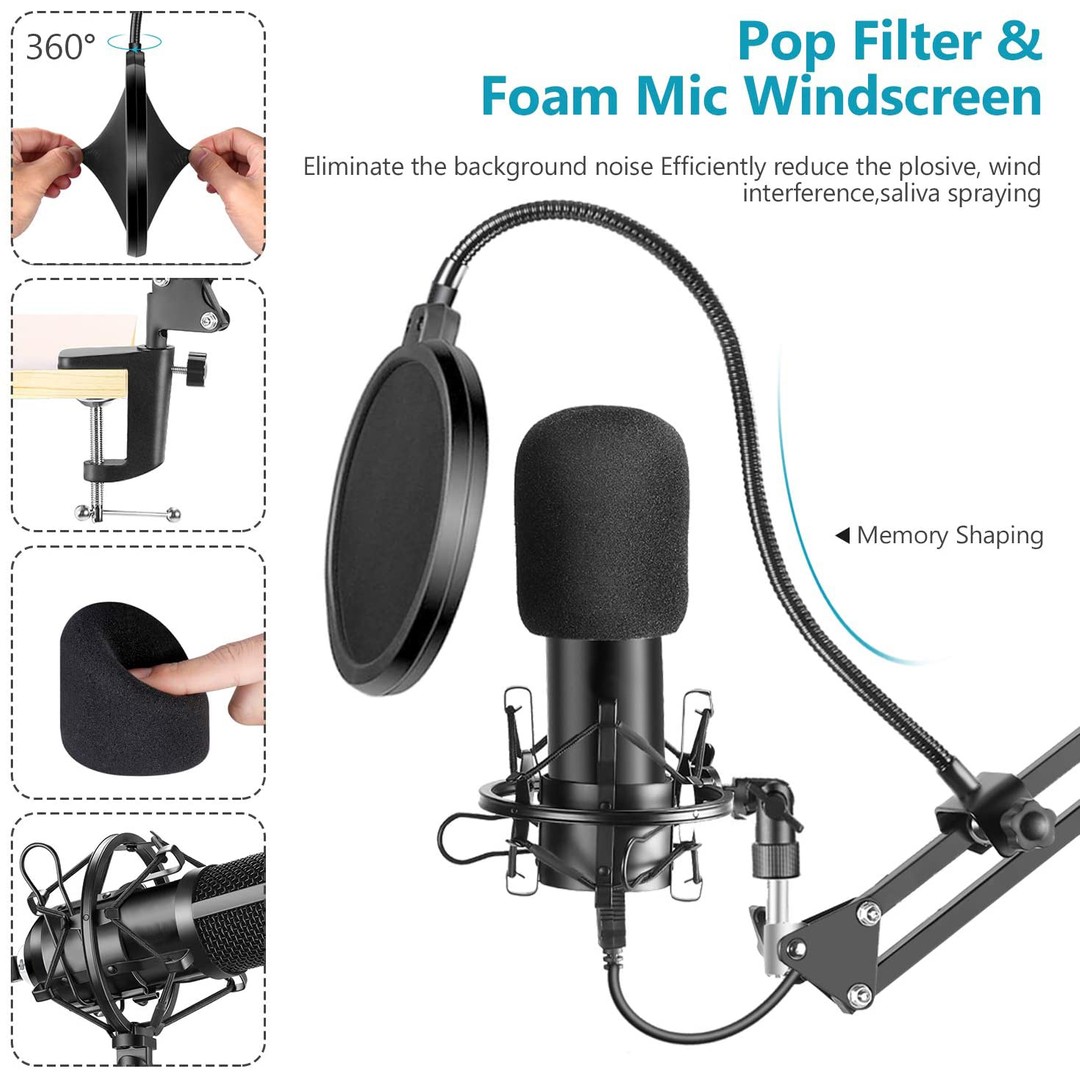 Computer Podcast Condenser Microphone USB Microphone Kit, As shown, hi-res