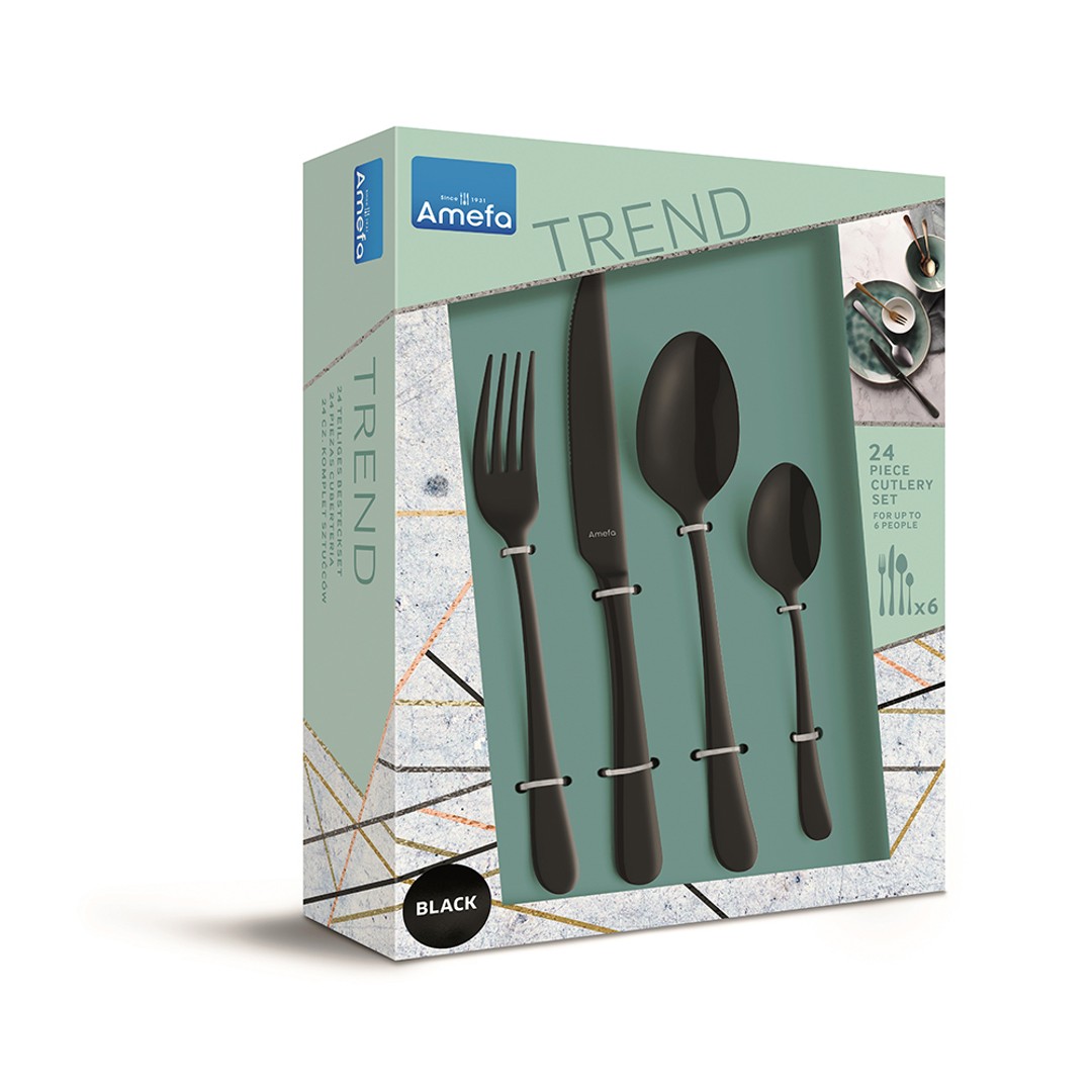24pc Amefa Austin Trend Stainless Steel Cutlery Set Knife/Fork/Tea Spoon Black