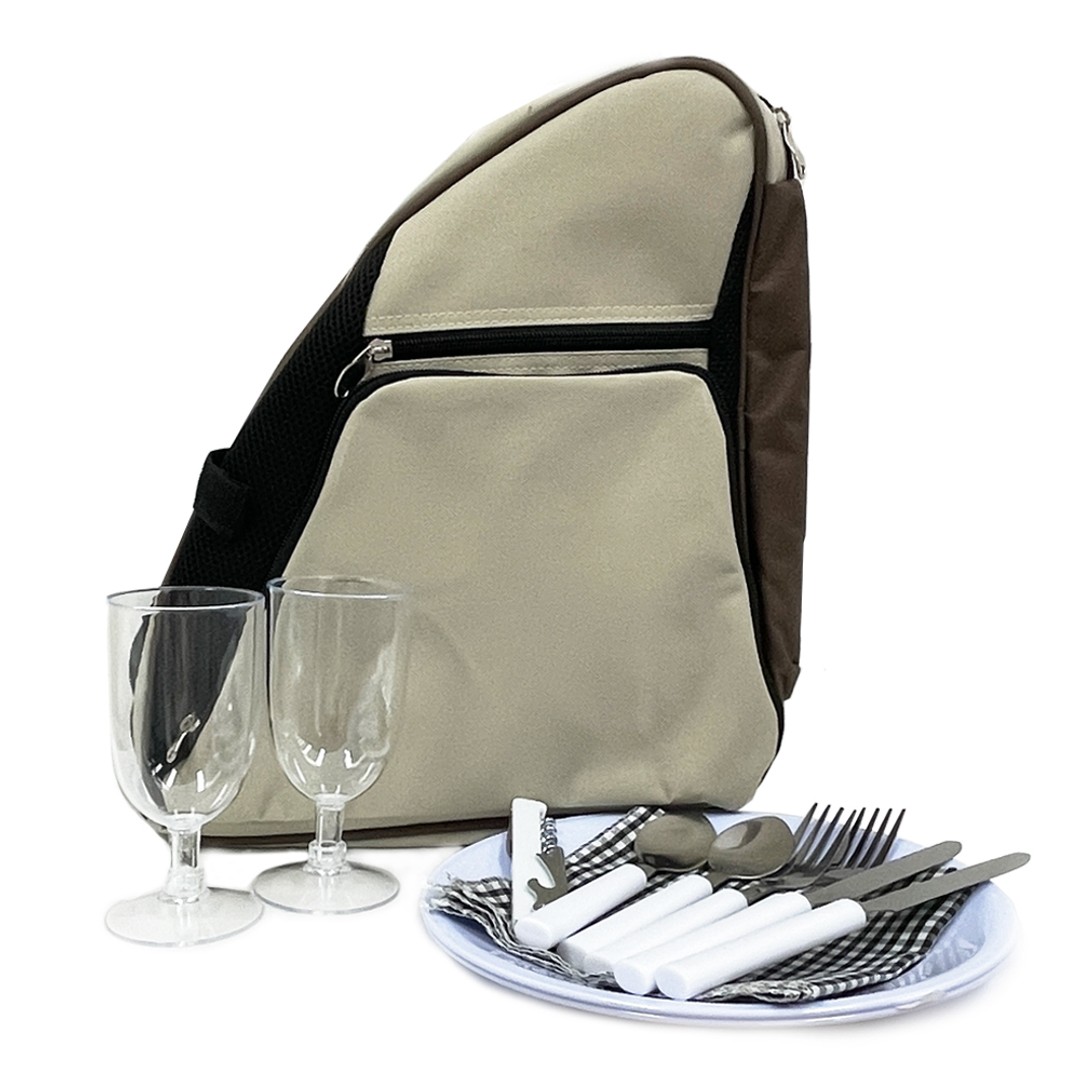2 Person Picnic Shoulder Carry Bag Stainless Steel Utensils/Cutlery/Glasses Set