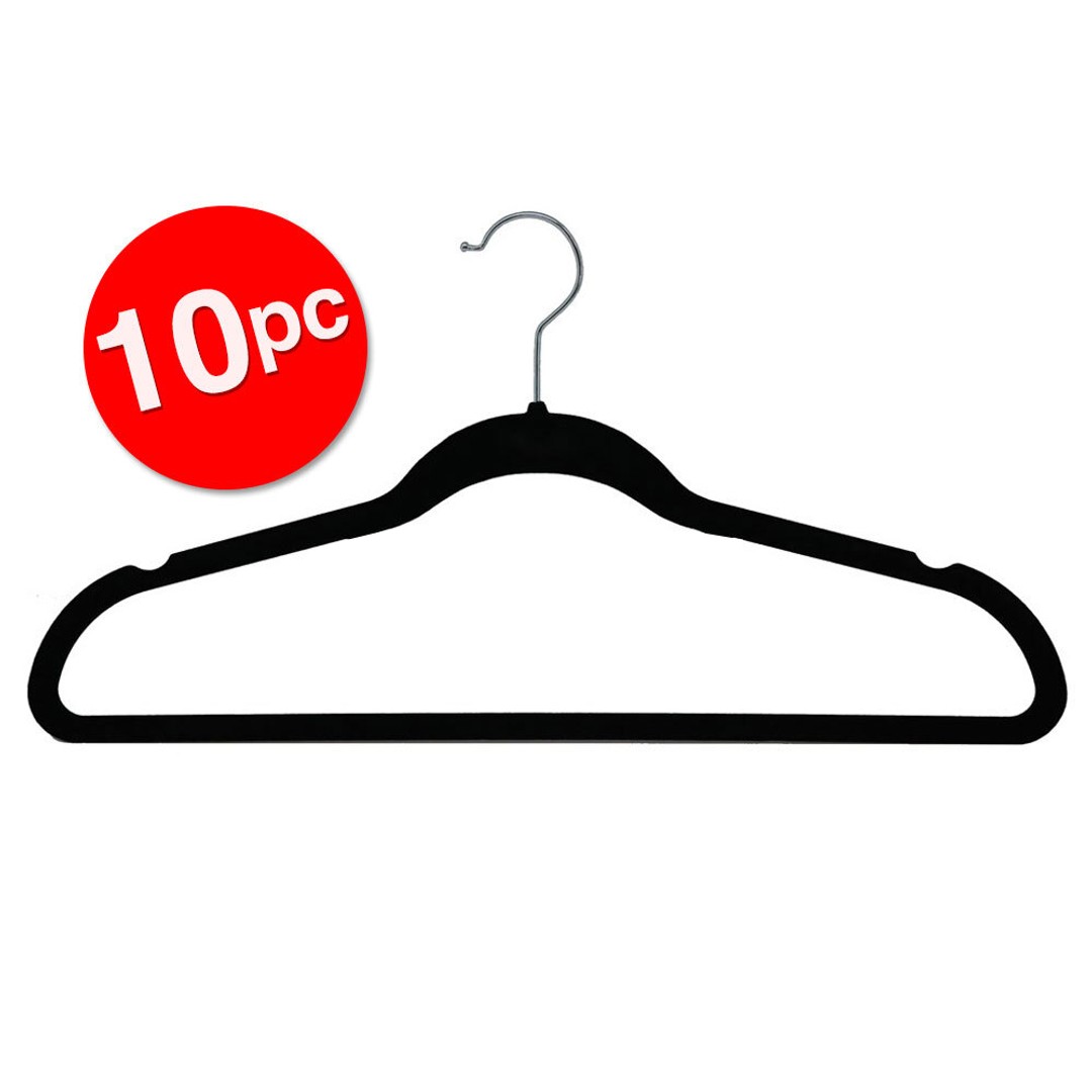 10PK Box Sweden Velvet Hanger/Wardrobe/Storage Organiser for Clothes/Shirt Black, , hi-res