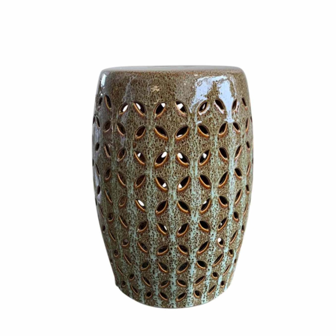 Online8 Verdigris Ceramic Stool Flower Pattern