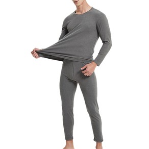 Men Thermal Underwear Shirt Leggings Winter Warm Top Bottom Set Grey
