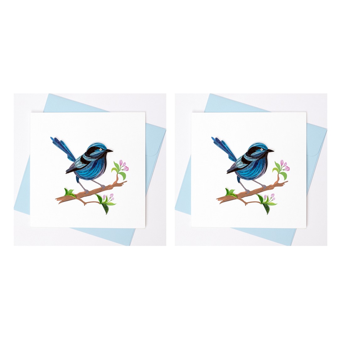 2x Boyle Handmade Paper 15cm Greeting Card/Envelope Western Australian Blue Wren