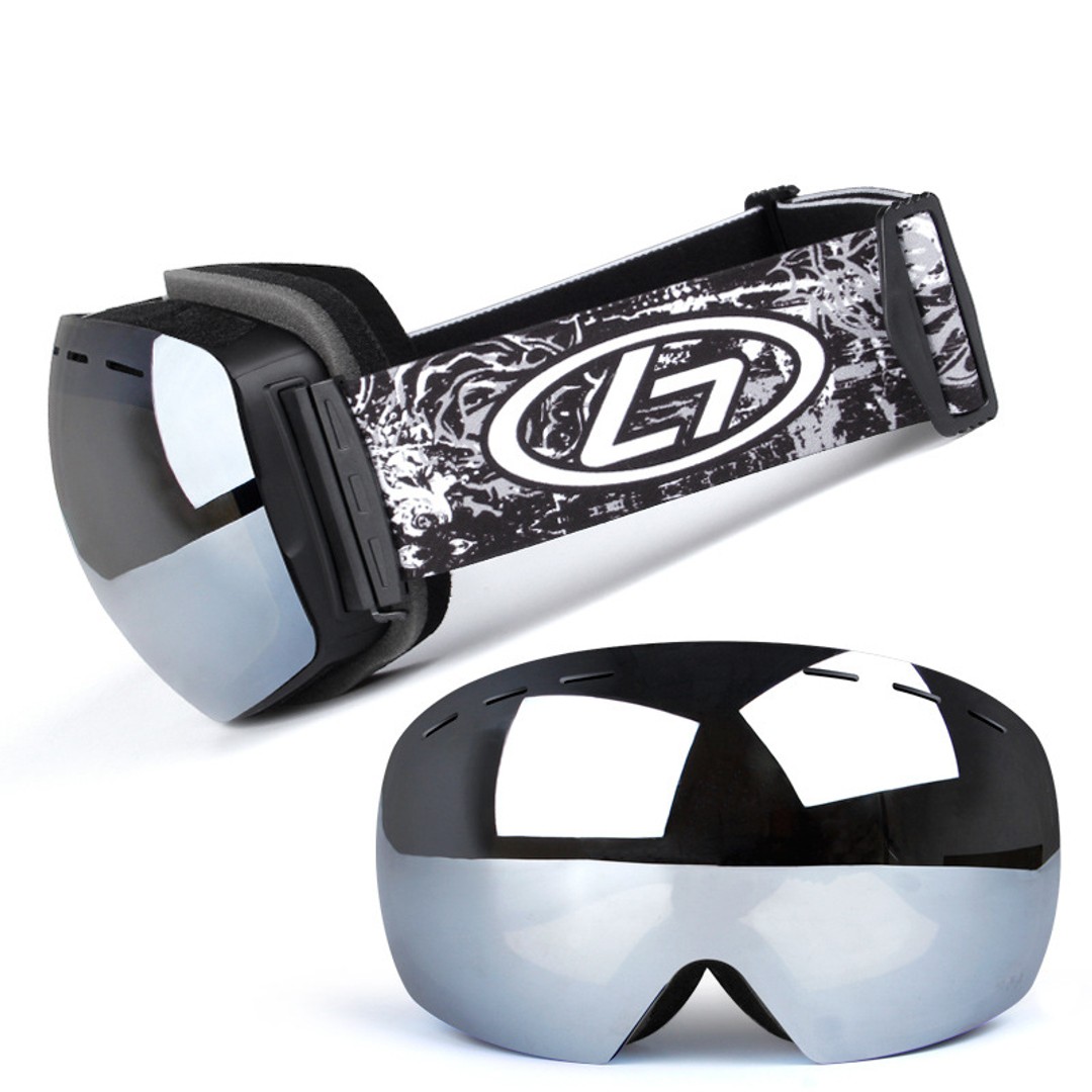 Unisex Double Layers UV Anti-Fog Big Ski Mask Goggles-Sliver