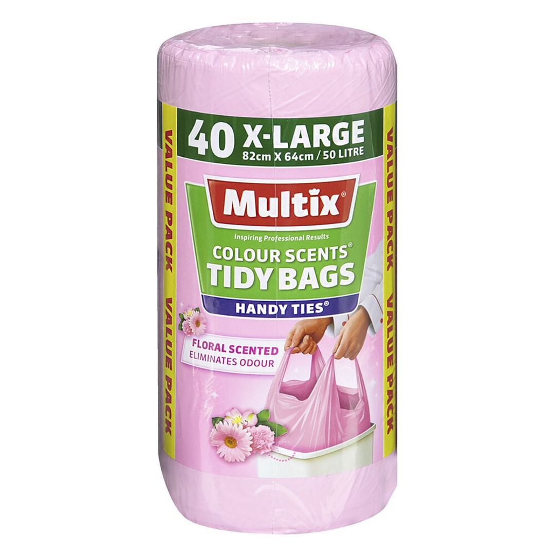 40pc Multix 50L Floral Scent 82x64cm Tidy Bags Rubbish/Trash Garbage Bag X-Large