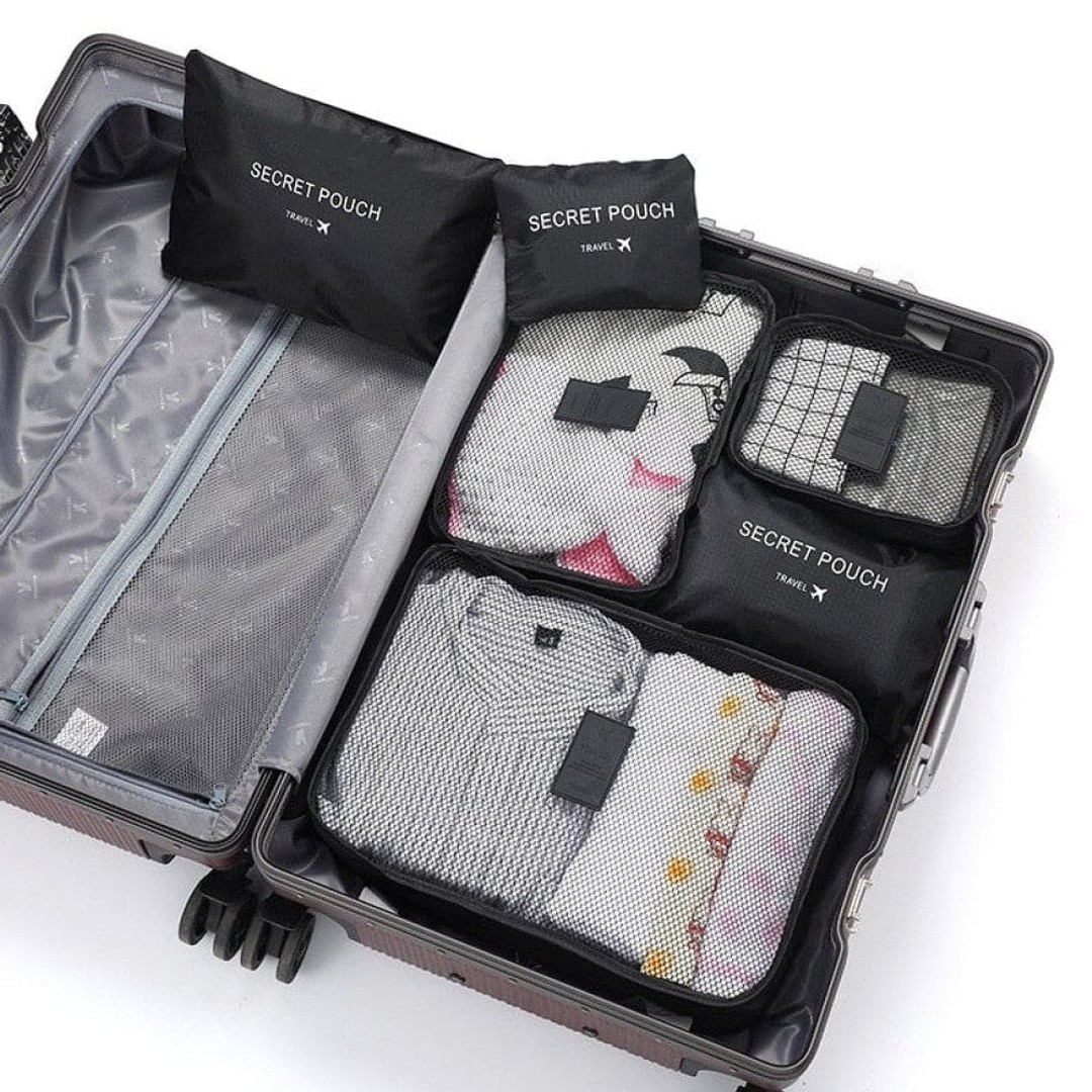 6 Pcs Travel Clothes Storage Waterproof Bags Portable Luggage Organizer Pouch Packing Cube 6 Colours, Gray, hi-res