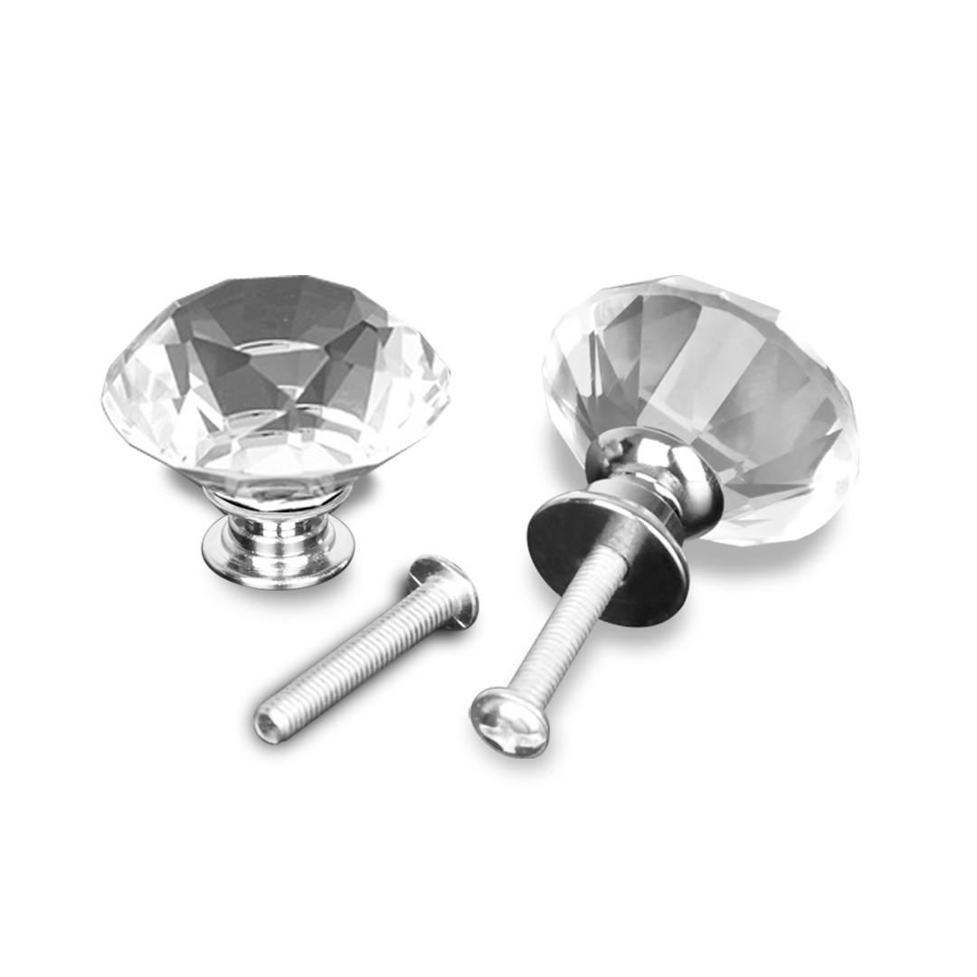 10 Pcs 30mm Clear Diamond Shape Glass Door Knob Drawer Cabinet Handle, , hi-res