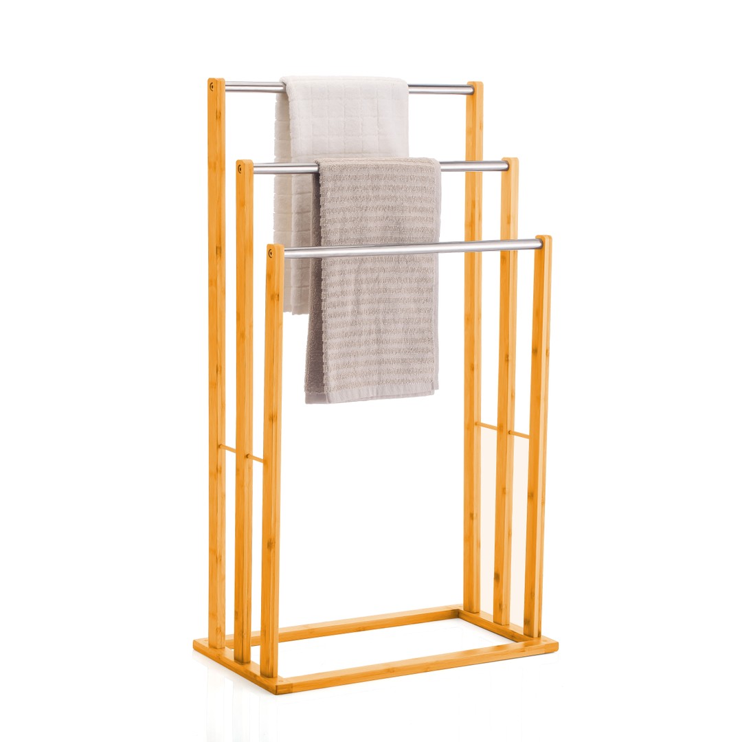 CARLA HOME Bamboo Towel Bar Holder Rack 3-Tier Freestanding for Bathroom. Towel Racks. Towel Rail Bathroom Accessory. Shower Hand Dish Towel. Towel Holder. Hand Towel Bar (Metal Holder)..., Brown, hi-res