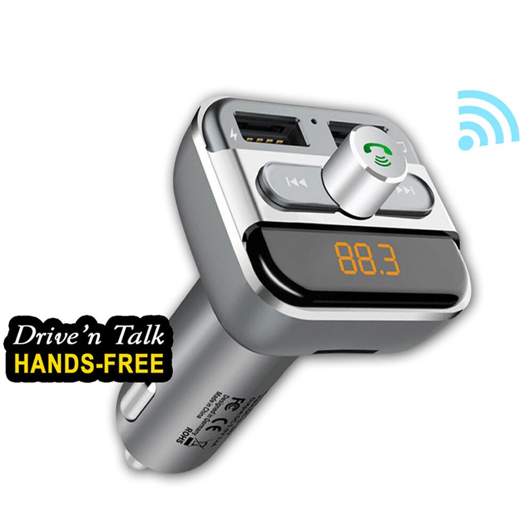 Sansai Bluetooth Car Kit Dual Port Hands Free Drive n Talk FM Transmitter w/ Mic
