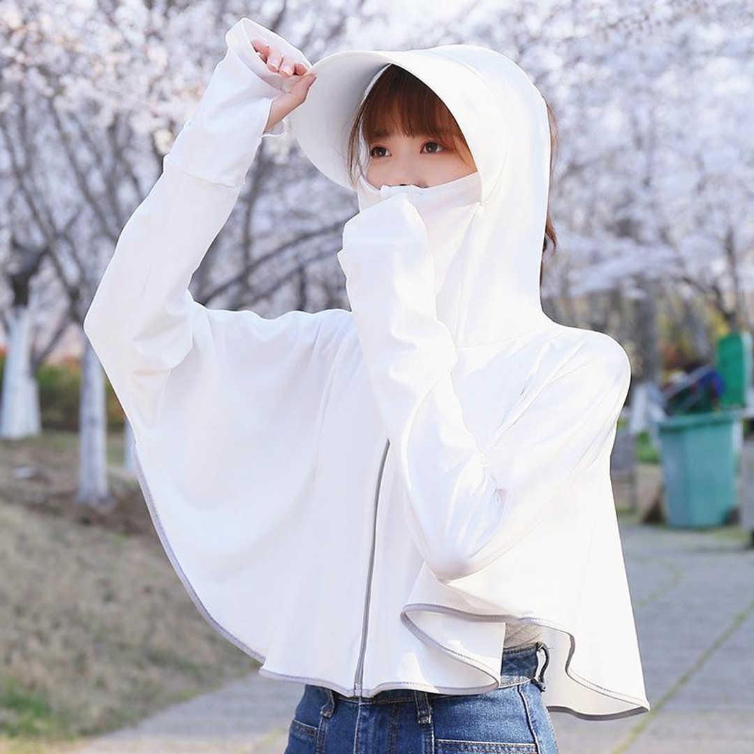 Zakka Summer Outdoor Sun-Proof Anti-UV Long Sleeve Hoodie Jacket- White