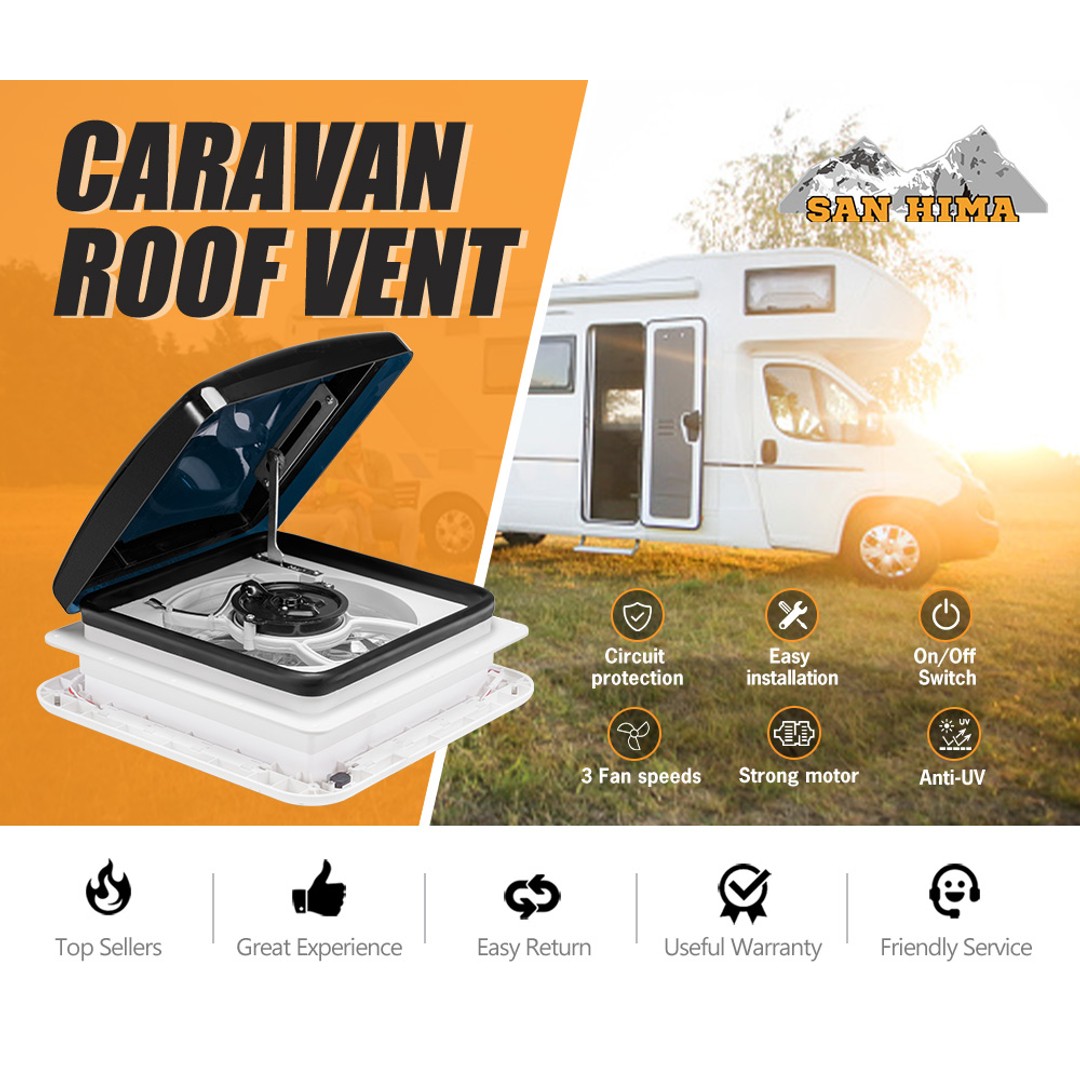 SAN HIMA Caravan RV Roof Vent Hatch Trailer Camper Motorhome w/ LED Light 280x280mm, , hi-res