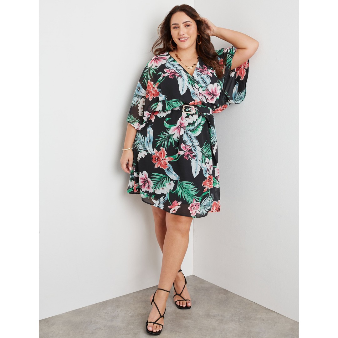 BeMe - Plus Size - Womens Midi Dress - Summer Casual Floral Beach Dresses - 3/4 Sleeve - Floral Print - Women's Clothing