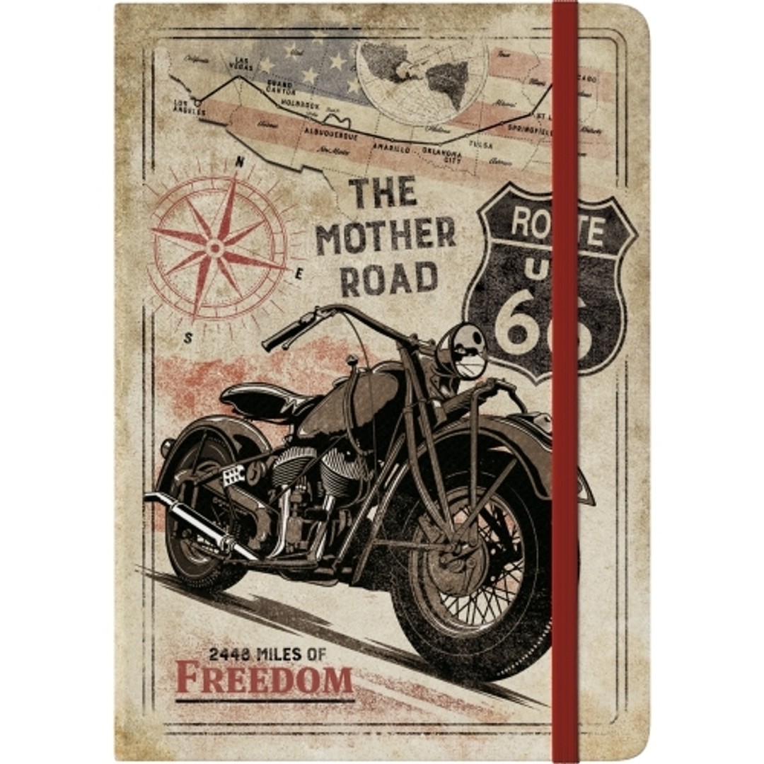 Nostalgic Art A5 Notebook Route 66 Bike Map Stationery 128 Pages w/ Hard Cover