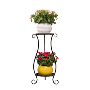Double-layer Wrought Iron Flower Stand Indoor and Outdoor Plant Rack - Black