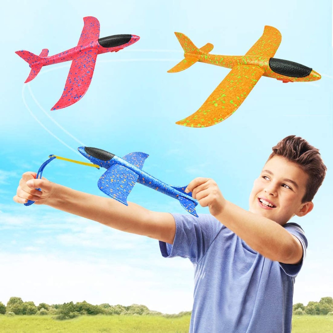 3 Pack 48CM Throwing Foam Airplanes with Slingshot Launch