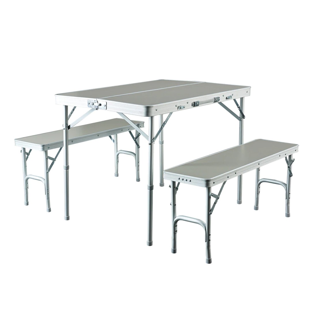 Caribee 90cm Folding Aluminium Table & Chair/Seat Combo Camping/Outdoor Grey