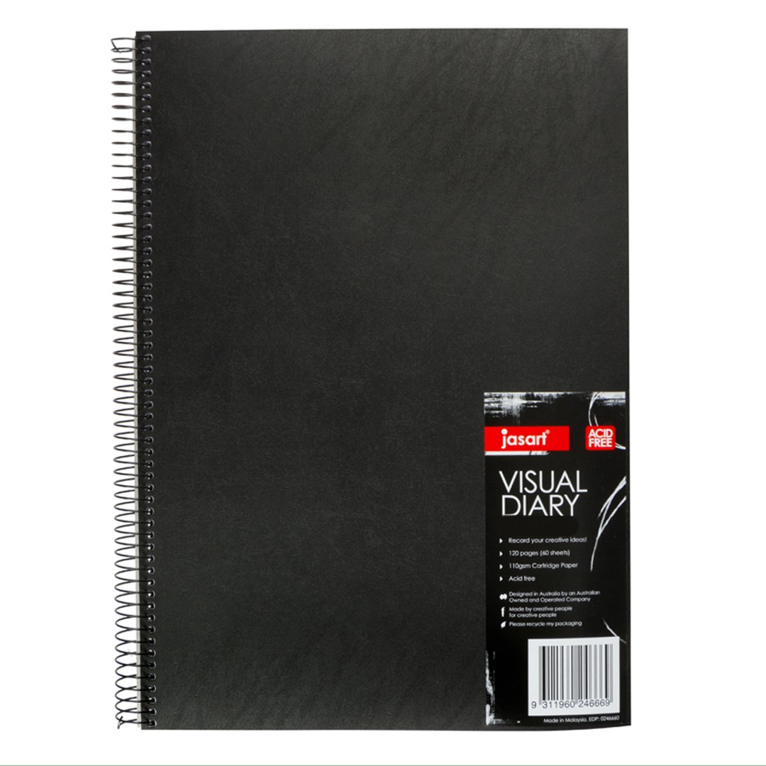 Jasart 120 Page A3 Visual Diary 29.7x42cm Notebook Journal Stationery Black