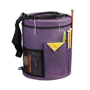 Knitting Bag Yarn Organizer Tote Storage Bag with Shoulder Strap - Purple